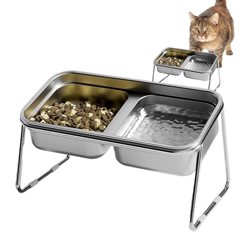 Stainless Steel Raised Bowls, Elevated Pet Food Bowls, Inclined Cat Food Bowls, Cat Water Feeding Bowls, Portable Desk Tripod Microphone Holder for Performance, Karaoke, Wedding, 19.5x11x11 cm, von Nuyhgtr