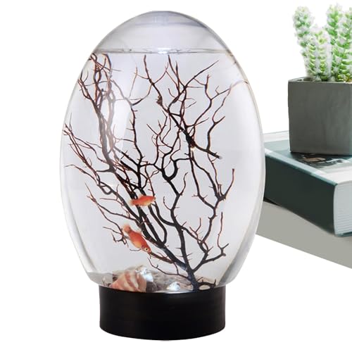 Betta Fish Tank, Small LED Lit Aquarium, Portable Table Centerpiece, 7.09x4.72 inches, Decorative Fan Branch Tree Ornament for Home, Studio, Hotel and Apartment von Nuytghr