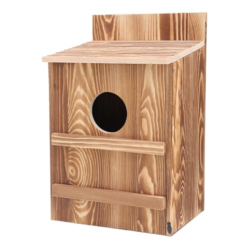 Owl House, Wooden Nesting Box, Circular Opening Design, Easy Assembly Structure, 36.8x19x22.8cm, Large Birdhouse Shelter, Includes Mounting Screws, Ideal for Kestrels von Nuytghr