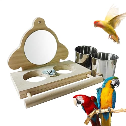 -Sitzstange mit Spiegel, Vogelfutter und Wasser-Futterspender, Sittichkäfig-Spielspielzeug, Lovebird Vogel, Conure Fütterung für Lovebirds Sittiche Conures, +, 1-3 cm von Nuytghr