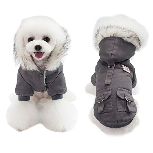 Nvzi Warmer Hunde-Trenchcoat mit Kapuze, winddicht, Parka für kaltes Wetter (Größe S, Schwarzgrau) von Nvzi