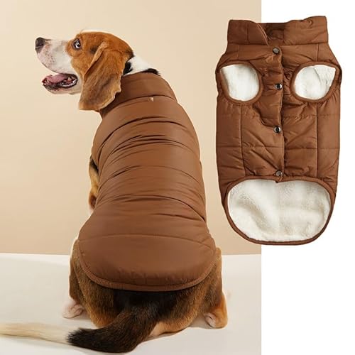 Nvzi -b Winddichte Hunde-Winterjacke, Hundemantel, warme Hundeweste, kaltes Wetter, Haustierbekleidung mit 2 Schichten Fleece gefüttert für kleine, mittelgroße und große Hunde (Größe L, Braun) von Nvzi