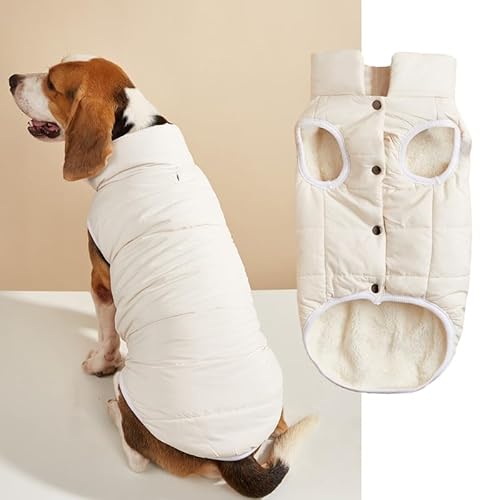 Nvzi -b Winddichte Hunde-Winterjacke, Hundemantel, warme Hundeweste, kaltes Wetter, Haustierbekleidung mit 2 Schichten Fleece gefüttert für kleine, mittelgroße und große Hunde (Größe L, Weiß) von Nvzi