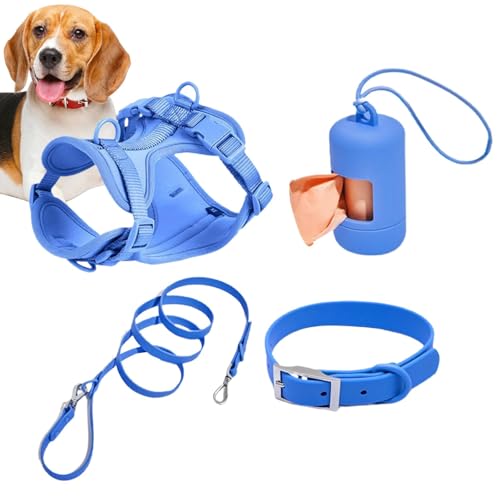 Hundegeschirr, mittelgroß, kein Ziehen, Hundegeschirr mit Leine, Sicherheitshalsband, verstellbar mit Kotbeutelhalter von Nxbuynef
