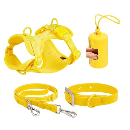Hundegeschirr Set für Kleine Hunde - Verstellbares Hundegeschirr Halsband - Hunde Weste Geschirr mit Leine Sicherheitshalsband Verstellbar mit Kotbeutelhalter von Nxbuynef