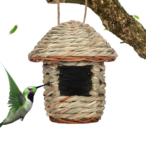 Nybhyjka Gewebtes Kolibri-Haus, handgewebtes Vogelnest - Handgewebte atmungsaktive Kolibri-Häuser - Verschleißfestes Vogelnest, rustikales Kolibri-Nest für Haus, Garten, Innenhof von Nybhyjka