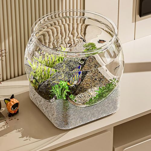 Nybhyjka Tisch-Aquarium für Betta-Fische, Schildkröten, rundes Fischgefäß, transparentes Aquarium, kleine Aquarien für Betta-Fische, Schildkröten, modernes kompaktes Aquarium für Tischplatte oder von Nybhyjka