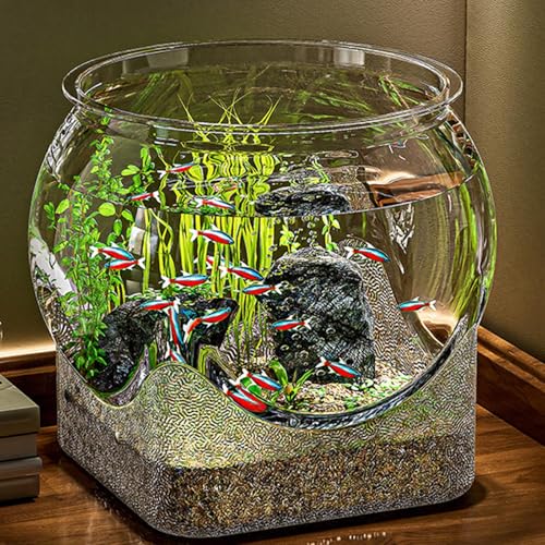 Nybhyjka Tisch-Aquarium für Betta-Fische, Schildkröten, rundes Fischgefäß, transparentes Aquarium, kleine Aquarien für Betta-Fische, Schildkröten, modernes kompaktes Aquarium für Tischplatte oder von Nybhyjka