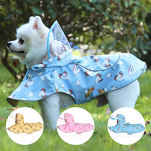 Nyescasa Hunde Regenmantel Wasserdichter Hundemantel Mit Kapuze und Reflektierender Streifen Transparentes PU Regenmantel Jacke Outdoor-Bekleidung für Kleine und Mittelgroße Große (L | Blau) von Nyescasa