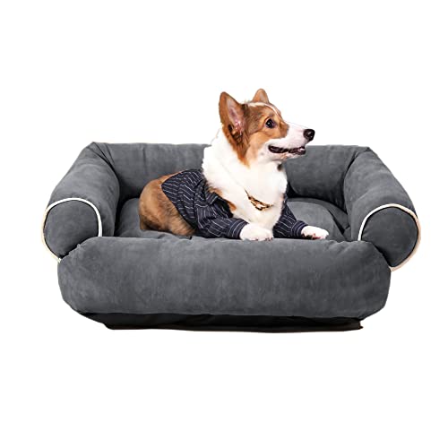 Nyescasa Hundebett Hundesofa (2XL) 80x60 cm Farbe Dunkelgrau, Schlafsofa Wildleder mit gekämmter Baumwolle Füllung für mittelgroße und Grosse Hunde und Katzen, Haustier Tiefschlaf Warm Hundekissen von Nyescasa