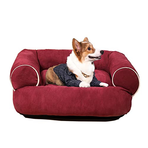 Nyescasa Hundebett Hundesofa (3XL) 90x65 cm Farbe Weinrot, Schlafsofa Wildleder mit gekämmter Baumwolle Füllung für mittelgroße und Grosse Hunde und Katzen, Haustier Tiefschlaf Warm Hundekissen von Nyescasa