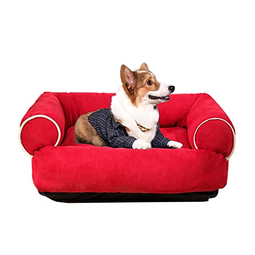 Nyescasa Hundebett Hundesofa (5XL) 105x85 cm Farbe Rot, Schlafsofa Wildleder mit gekämmter Baumwolle Füllung für mittelgroße und Grosse Hunde und Katzen, Haustier Tiefschlaf Warm Hundekissen von Nyescasa