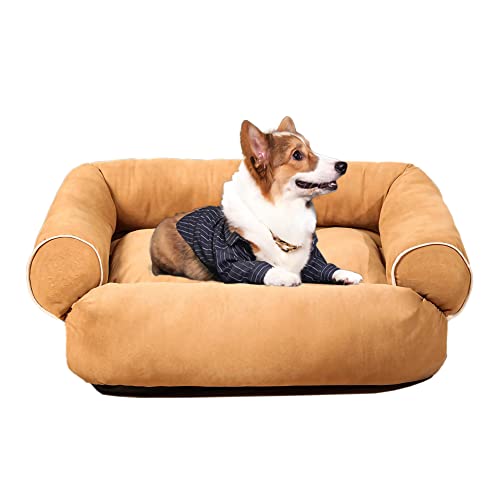 Nyescasa Hundebett Hundesofa (S) 45x35 cm Farbe Khaki, Schlafsofa Wildleder mit gekämmter Baumwolle Füllung für kleine und mittelgroße Hunde und Katzen, Haustier Tiefschlaf Warm Hundekissen von Nyescasa