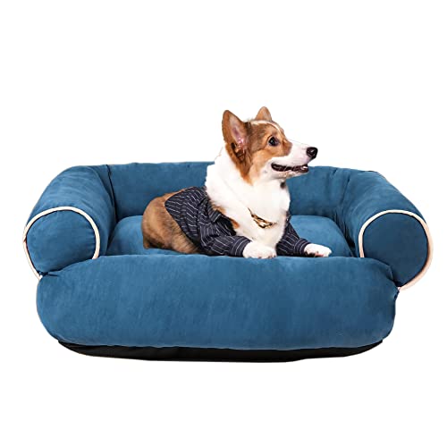 Nyescasa Hundebett Hundesofa (XL) 65x55 cm Farbe Blau, Schlafsofa Wildleder mit gekämmter Baumwolle Füllung für kleine und mittelgroße Hunde und Katzen, Haustier Tiefschlaf Warm Hundekissen von Nyescasa