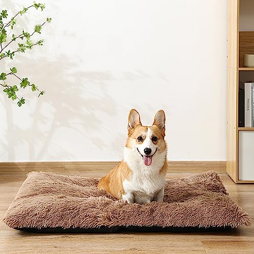 Nyescasa Hundebett Katzenbett Plüsch Hundekissen Katzenkissen Abnehmbar Waschbar Hundematte Flauschig Hundesofa Katzensofa rutschfest Hundematratze für Grosse Hunde Katzen Braun 100 * 70 * 10cm von Nyescasa