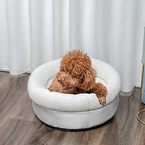 Nyescasa Hundebett Katzenbett für Hund und Katze Plüsch Fleece Weich - Rund Grau 50 cm Ø - Flauschig Flocke Hundesofa - Dauerhaft Hundecouch Waschbar Hundekissen rutschfest,Flanell Hundematte von Nyescasa