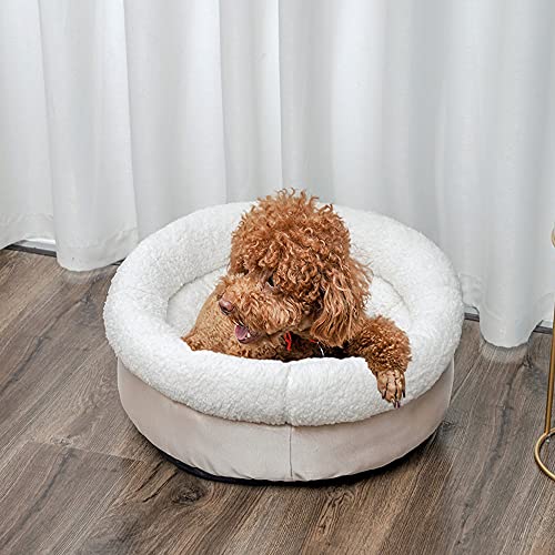 Nyescasa Hundebett Katzenbett für Hund und Katze Plüsch Fleece Weich - Rund Khaki 50 cm Ø - Flauschig Flocke Hundesofa - Dauerhaft Hundecouch Waschbar Hundekissen rutschfest,Flanell Hundematte von Nyescasa