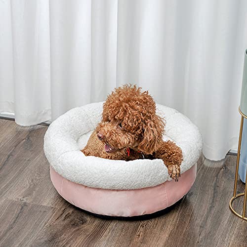 Nyescasa Hundebett Katzenbett für Hund und Katze Plüsch Fleece Weich - Rund Rosa 50 cm Ø - Flauschig Flocke Hundesofa - Dauerhaft Hundecouch Waschbar Hundekissen rutschfest,Flanell Hundematte von Nyescasa