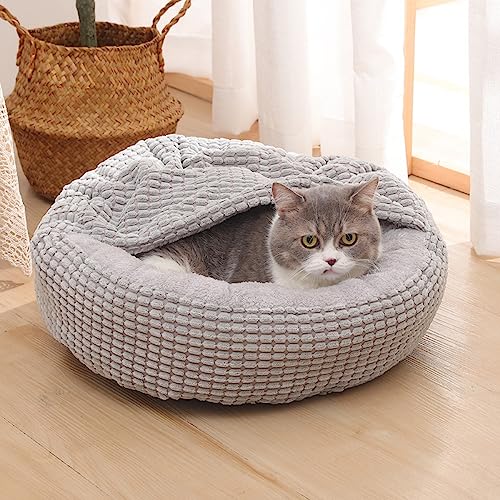 Nyescasa Hundebett Katzenbett mit Kapuze Hundematte Katzenschlafplatz Hundesofa Katzensofa Hundekörbchen Katzenkissen Hundekissen Runde Waschbar rutschfest für Kleine Hunde Katzen Grau 40 * 40 * 22cm von Nyescasa