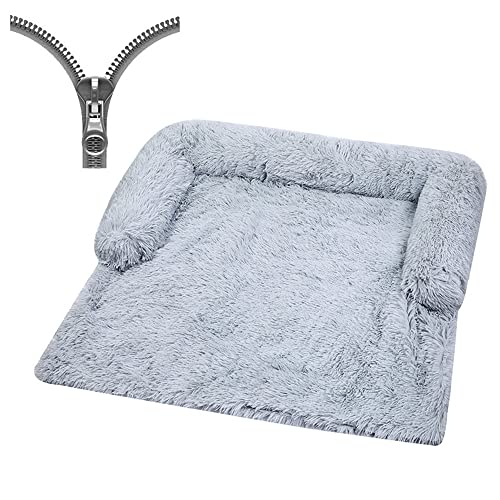 Nyescasa Hundebett für Grosse Hunde u. kleine Hunde,Sofaschutz Plüsch Flauschig Atmungsaktiv Katzenbett,Winter Warm Dauerhaft Hundecouch Waschbar rutschfest Hundekissen (L ca. 102x90x20cm, Hellgrau) von Nyescasa