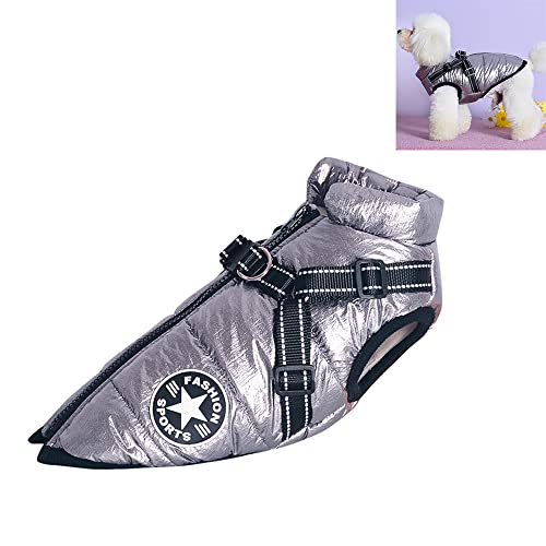 Nyescasa Hundejacke mit Geschirr, Reflektierend Wasserdichter Hund Winterjacke für Kleine Mittlere Große Hunde, Maschinenwaschbarer Hundeweste für Französische Bulldogge Chihuahua(XL, Silber-Grau) von Nyescasa