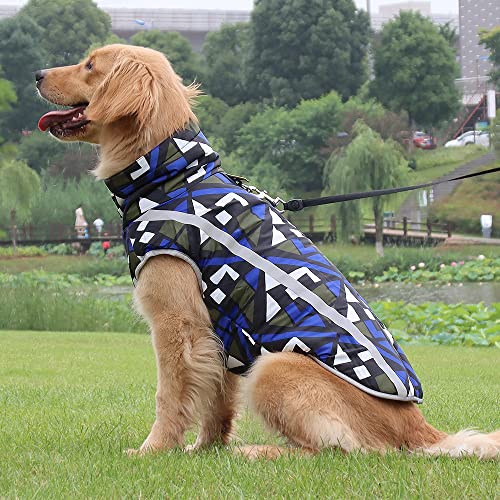 Nyescasa Hundemantel Winter Hundebekleidung Wasserdicht Hundejacke, Reflektierend Geometrie Blau Jacke, Verdicken Hunde Winterjacke L für mittelgroße, große Hunde, Outdoor-Sport Winddichte Hundeweste von Nyescasa