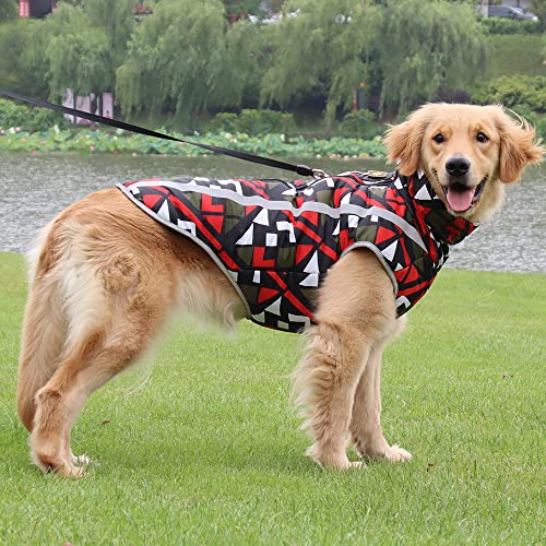 Nyescasa Hundemantel Winter Hundebekleidung Wasserdicht Hundejacke, Reflektierend Geometrie Rot Jacke, Verdicken Hunde Winterjacke L für mittelgroße, große Hunde, Outdoor-Sport Winddichte Hundeweste von Nyescasa