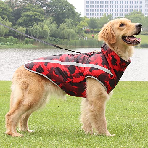 Nyescasa Hundemantel Winter Hundebekleidung Wasserdicht Hundejacke, Reflektierend Tarnung Rot Jacke,Verdicken Hunde Winterjacke 2XL für mittelgroße, große Hunde, Outdoor-Sport Winddichte Hundeweste von Nyescasa