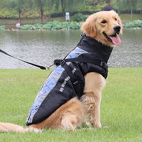 Nyescasa Hundemantel Winter Hundebekleidung Wasserdicht Hundejacke mit Geschirr, Reflektierend, Einstellbar Hunde Winterjacke 2XL für mittelgroße und große Hunde, Outdoor-Sport Winddichte Hundeweste von Nyescasa