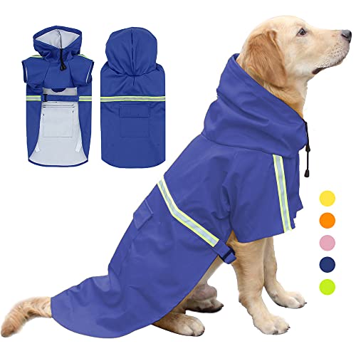 Nyescasa Hunderegenmantel Wasserdichter Hundemantel Mit Kapuze und Reflektierender Streifen Einstellbare Regenmantel Jacke Outdoor-Bekleidung für Kleine Mittelgroße Große Hunde (3XL | Blau) von Nyescasa