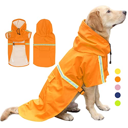 Nyescasa Hunderegenmantel Wasserdichter Hundemantel Mit Kapuze und Reflektierender Streifen Einstellbare Regenmantel Jacke Outdoor-Bekleidung für Kleine Mittelgroße Große Hunde (3XL | Orange) von Nyescasa