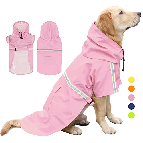 Nyescasa Hunderegenmantel Wasserdichter Hundemantel Mit Kapuze und Reflektierender Streifen Einstellbare Regenmantel Jacke Outdoor-Bekleidung für Kleine Mittelgroße Große Hunde (3XL | Rosa) von Nyescasa