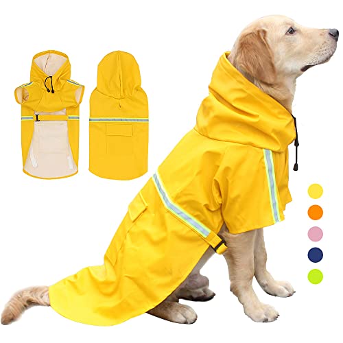 Nyescasa Hunderegenmantel Wasserdichter Hundemantel Mit Kapuze und Reflektierender Streifen Einstellbare Regenmantel Jacke Outdoor-Bekleidung für Kleine Mittelgroße Große Hunde (4XL | Gelb) von Nyescasa