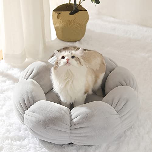 Nyescasa Katzenbett Hundebett Katzendecke Hundedecke Waschbar Katzenschlafplatz Flauschiges Kuscheliger Stoff für Katzen und Kleine Hunde Grau Runde Blume 40cm für Haustiere unter 4kg von Nyescasa