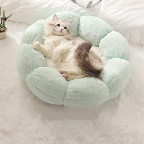 Nyescasa Katzenbett Hundebett Katzensofa Hundesofa Waschbar Flauschiges Katzenschlafplatz Plüsch Weich Kuschelbett Katzen Hunde Runde Blume Warmes Grün + Weiß 40cm für Haustiere unter 4kg von Nyescasa