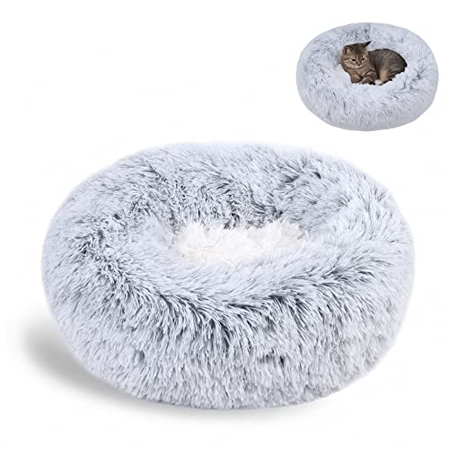 Nyescasa Katzenbett Rund Donut Hundebett Kissen Fluffy Plüsch Haustier Bett Weich Warm wasserdicht rutschfest waschbar Cuddler Nest für Kleine, Mittelgroße und Große Hunde, Katzen(2XL 90cm Ø, Grau) von Nyescasa