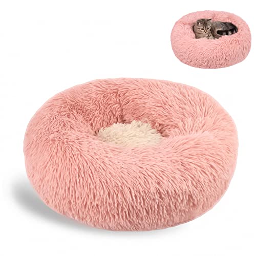 Nyescasa Katzenbett Rund Donut Hundebett Kissen Fluffy Plüsch Haustier Bett Weich Warm wasserdicht rutschfest waschbar Cuddler Nest für Kleine, Mittelgroße und Große Hunde, Katzen(2XL 90cm Ø, Rosa) von Nyescasa