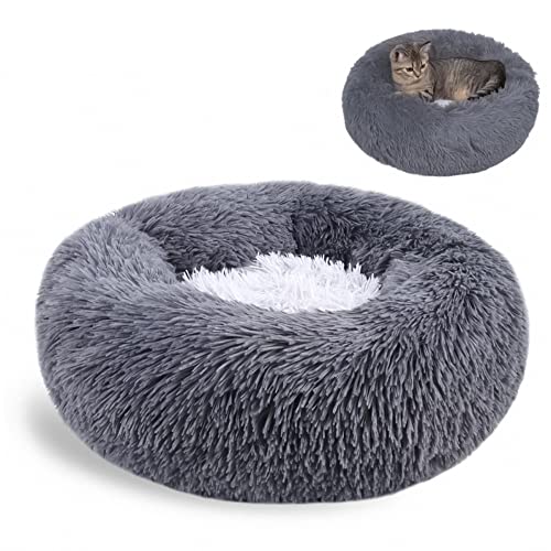 Nyescasa Katzenbett Rund Donut Hundebett Kissen Fluffy Plüsch Haustier Bett Weich Warm wasserdicht rutschfest waschbar Cuddler Nest für Kleine, Mittelgroße und Große Hunde, Katzen(40cm Ø,Dunkelgrau) von Nyescasa