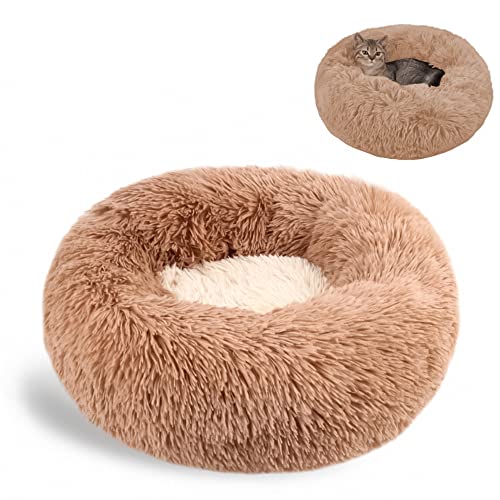 Nyescasa Katzenbett Rund Donut Hundebett Kissen Fluffy Plüsch Haustier Bett Weich Warm wasserdicht rutschfest waschbar Cuddler Nest für Kleine, Mittelgroße und Große Hunde, Katzen(L 60cm Ø, Kaffee) von Nyescasa