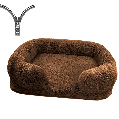 Nyescasa Orthopädisches Hundebett für Grosse Mittelgroße kleine Hunde Katzenbett Flauschig Plüsch Ergonomisches Hundesofa Waschbar rutschfest Hundebetten Hundekissen (L,75x50x14cm,Kaffee) von Nyescasa