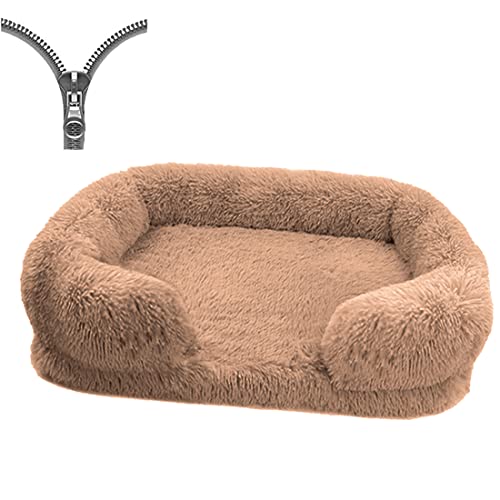 Nyescasa Orthopädisches Hundebett für Grosse Mittelgroße kleine Hunde Katzenbett Flauschig Plüsch Ergonomisches Hundesofa Waschbar rutschfest Hundebetten Hundekissen (M,50x40x14cm,Hellbraun) von Nyescasa