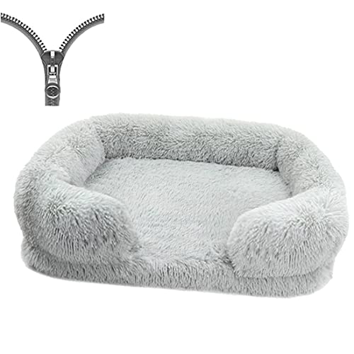 Nyescasa Orthopädisches Hundebett für Grosse Mittelgroße kleine Hunde Katzenbett Flauschig Plüsch Ergonomisches Hundesofa Waschbar rutschfest Hundebetten Hundekissen (M,50x40x14cm,Hellgrau) von Nyescasa