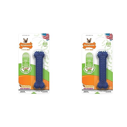 Nylabone, mässiger dentaler Kauknochen für Hunde, Flexibler Kauknochen, Hühnergeschmack, extra klein, geeignet für Hunde bis zu 7 kg (Packung mit 2) von Nylabone