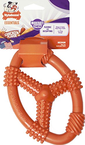 Nylabone 982514 Hundeknochen zur Zahnpflege für moderat kauende Hunde, Flexibles, ringförmiges Kauspielzeug, Hähnchengeschmack, Mittel - für Hunde bis 16 kg von Nylabone