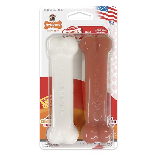 Nylabone 982903 Dura Power Chew, knochenförmig, Doppelpack mit Speck- und Hähnchengeschmack, für mittelgroße Hunde (bis 16 kg), M von Nylabone