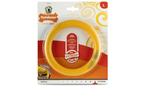 Nylabone Extrem Robustes Kauspielzeug für Hunde, Riesenring, langlebig, Geschmack Speck & Cheeseburger, groß, für Hunde bis 23 kg von Nylabone