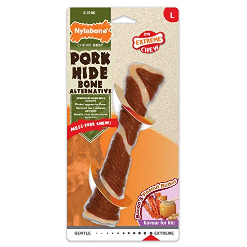 Nylabone Extrem Robustes Kauspielzeug für Hunde, Schweinefleisch, Knochen, Speck- und Erdnussbutter, geruchsfrei, L, für Hunde bis 23 kg – L von Nylabone