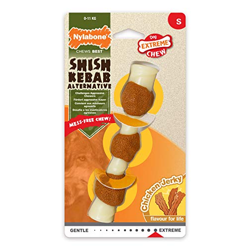 Nylabone Extrem robustes Kauspielzeug für Hunde, Shish Kebab, Chicken Jerky Flavour, Klein, für Hunde bis 11 kg, S von Nylabone