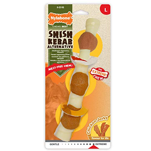 Nylabone Extrem robustes Kauspielzeug für Hunde, Shish Kebab, Huhn Jerky Geschmack, sauber und ordentlich, groß, für Hunde bis zu 23 kg – L von Nylabone