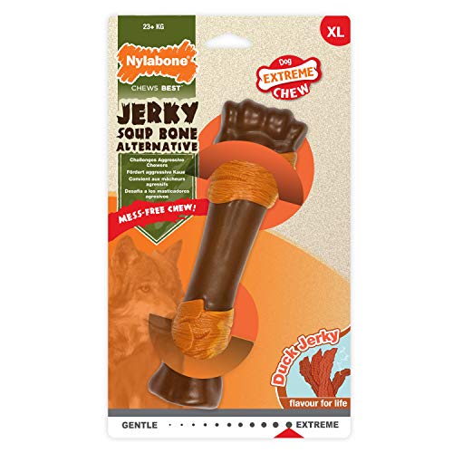 Nylabone Extrem Robustes Kauspielzeug für Hunde, Souper Knochen, Ente, Jerky Geschmack, schmutzfrei, Größe XL, für Hunde über 23 kg – XL von Nylabone